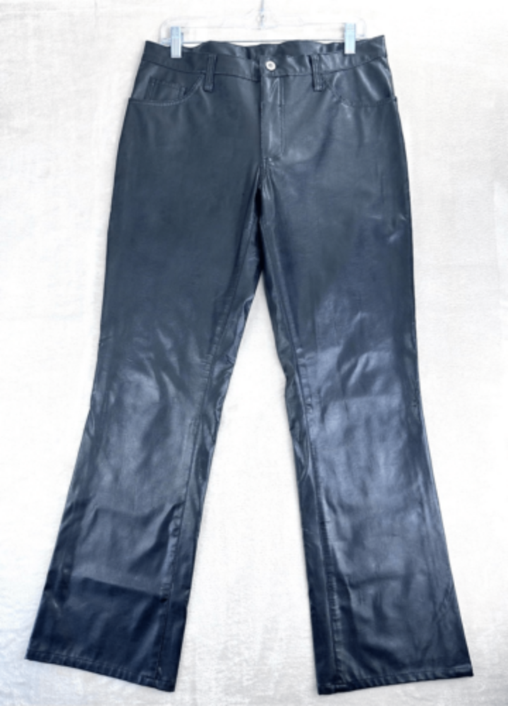 VTG Anchor Blue Pleather Pants Womens 11 Low-Rise Bootcut Black‎ Jeans Y2K Biker